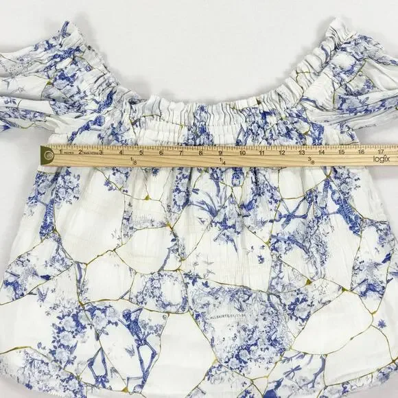 All Saints Women’s Lara Off The Shoulder Smocked Top Size 8 White Linen Silk - Picture 12 of 13